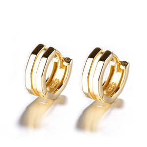 Orecchini a Cerchio Geometrici Minimalisti in Argento Sterling Placcato Oro 18K con Zirconi, Gioielli di Tendenza per Feste o Regali - Product Image 2