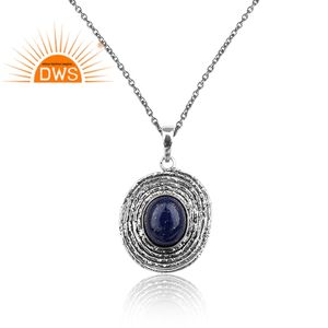 Best Selling Oxidized Sterling Silver Natural <b>Lapis</b> <b>Lazuli</b> Gemstone <b>Pendant</b> Necklace Custom Jewelry Manufacturer - Product Image 3