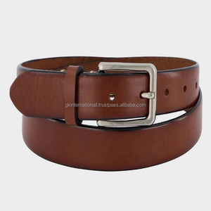 Cinturón informal de cuero hecho a mano duradero para hombre en acabado marrón cuero genuino de grano completo hebilla de latón con acabado mate sólido - Product Image 2