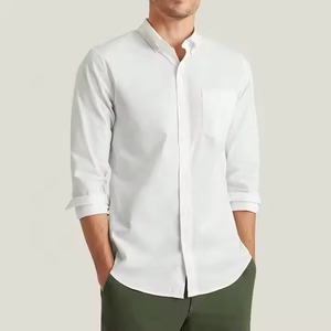 Wholesale Logo OEM Men's Custom <b>White</b> Office Casual <b>Shirts</b> Solid Color Slim Fit Long Sleeve Breathable 100% Cotton Horn Button - Product Image 5
