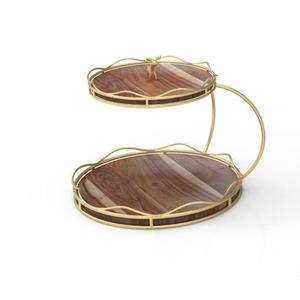 Soporte redondo de 4 niveles para pastel, de madera decorativa grabada a mano, con acabado natural, para fiestas de cumpleaños y uso doméstico. - Product Image 5