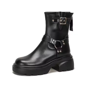 Giày Martin nữ, giày nữ <span class=keywords><strong>2025</strong></span>, giày đi bộ mùa đông mới, mũi tròn, gót dày, chất liệu da - Product Image 1