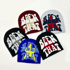 Bonnet Jacquard en tricot de haute qualité chapeaux sans manchette bonnets partout impression concepteur unisexe acrylique casquette d'hiver - Product Image 3