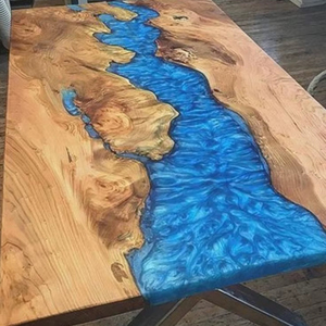 LATELY CELEBRATE ANGEL STYLE HANDMADE Solid Walnut <b>Wood</b> Epoxy <b>Resin</b> Slab Dining <b>Table</b> - Product Image 2