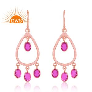 Vente chaude 925 Sterling Silver 18K Rose Plaqué Or Doublet Rubellite Tourmaline Quartz Gemstone Boucle D'oreille Bijoux Pour Femmes - Product Image 1