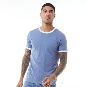 T-Shirts de sport en coton pour hommes, col rond contrastant, coupe Slim, respirant, à séchage rapide, de styliste, vente en gros