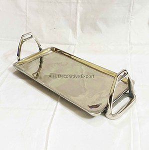 Bandeja de café de metal con asas de pedal de caballo, vajilla niquelada de aluminio, bandeja para servir comida y aperitivos, platos y platos de comida - Product Image 6