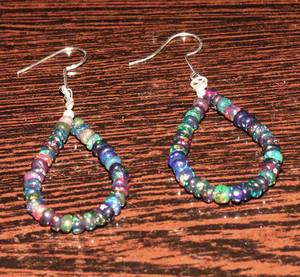 Boucles d'oreilles en perles d'opale noire éthiopienne naturelle en argent sterling 925 bijoux en pierres précieuses rondes cadeau fait à la main pour ses bijoux de déclaration - Product Image 3