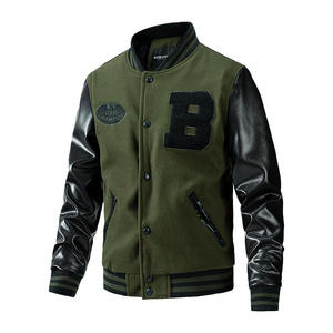 Veste universitaire à logo personnalisé, manches en cuir, broderie, noir, couple, collège, baseball, veste universitaire Letterman - Product Image 1