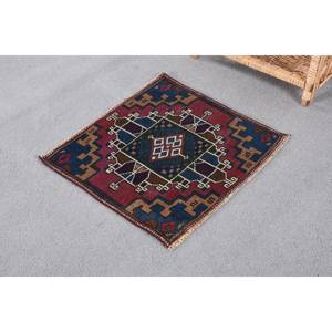 พรมตุรกีโบราณดีไซน์คลาสสิกสีแดงสีดำเย็บปะติดปะต่อกันขนสัตว์ถักแบบแบน1.7x1.9ฟุตเป็นมิตรกับสิ่งแวดล้อมห้องรับประทานอาหารสไตล์โบโฮ - Product Image 2