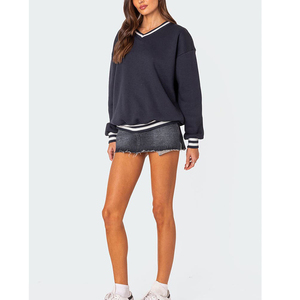 Custom Letter Letter Print Chenille <b>Towel</b> Embroidery Oversized Sweatshirt Terry V Neck Pullover Women <b>Hoodie</b> Sweatshirt - Product Image 3