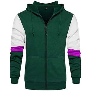 Sweat à capuche en molleton avec fermeture éclair pour hommes Sweat à capuche en coton à blocs de couleurs avec cordon de serrage pour hommes avec poche kangourou - Product Image 5