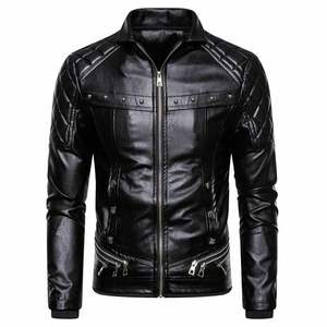 Veste en cuir véritable classique et vintage pour hommes, manteau de motard élégant et durable en noir et marron à la mode, support souple - Product Image 2