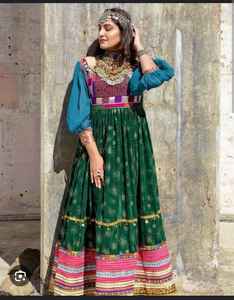 High Quality <b>Green</b> Color Women's Afghan Traditional Salwar Kameez <b>Net</b> Fabric Winter Party Dresses 2025 - Product Image 1