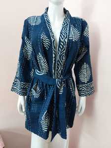 เสื้อโค้ทวินเทจของผู้หญิงเสื้อแจ็กเก็ต Kantha ทำด้วยมือผ้าฝ้ายผ้าส่าหรี - Product Image 6