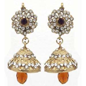 Boucles d'oreilles Jhumki plaquées or Kriaa Pierre d'Autriche Cristal Goutte Fine Earings-1300723 - Product Image 1