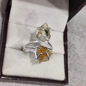 Bague pour femme en argent sterling 925, pierre précieuse citrine naturelle, pierre de naissance de novembre, double pierre, bijoux faits à la main pour Noël - Product Image 3