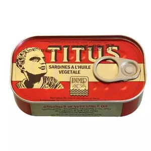 Prix d'usine Sardines en conserve du Maroc/Sardines dans l'huile végétale avec des marques OEM, meilleure qualité Titus Can Sardines 125g