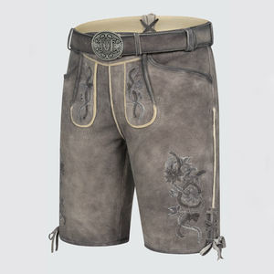 High Quality Men's Genuine Leather Lederhosen <b>Shorts</b> Authentic German Oktoberfest Outfit Bavarian Embroidery High Street Style - Product Image 4