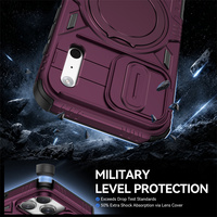 Coque pour iPhone 18 Pro Max/18 Pro/17 Air/16E/15 Plus avec support rotatif à 360°, fenêtre coulissante magnétique, anti-chute et antichoc