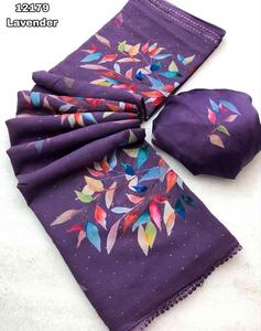 Collection de saris en mousseline de soie lourde de créateur exquis avec bordure brodée lancée par Royal Export pour les vêtements indiens pakistanais - Product Image 6