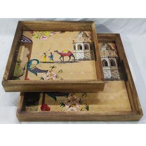 Lot de 2 plateaux en bois imprimé animal Plateau de service Home Hotel Restaurant Fête du Nouvel An Vente Design personnalisé Forme 2024 - Product Image 1