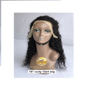 Peluca Frontal 13x4 rizada Natural de 16 'de calidad superior cruda templo indio virgen densidad completa transparente exportación indio 1 pieza - Product Image 1