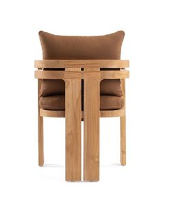 เก้าอี้รับประทานอาหารที่มีแขนไม้สักกลางแจ้งทันสมัยสีธรรมชาติพร้อมผ้ากันน้ำสำหรับรับประทานอาหารที่บ้านและโรงแรม - Product Image 4