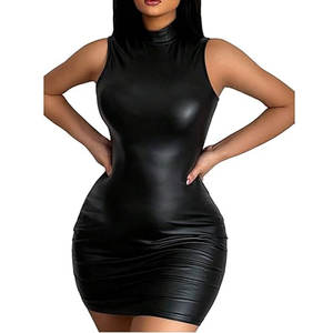 Robe en cuir minimaliste pour femme, robe moulante en cuir pour femme, tenue décontractée élégante au meilleur prix - Product Image 1