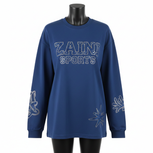 Premium cotton jersey <b>long</b> <b>sleeve</b> <b>t</b> <b>shirt</b> <b>navy</b> blue soft feel rhinestone heat transfer custom logo <b>Long</b> <b>Sleeve</b> <b>T</b> <b>Shirt</b> Cotton - Product Image 6