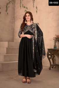 Indien et pakistanais vêtements ethniques lourds Faux Georgette broderie séquence conception travail avant arrière les deux côtés broderie travail motif - Product Image 2