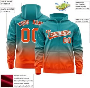 Sweat-shirt en molleton personnalisé vintage brodé par sublimation avec dégradé, fermeture éclair intégrale, nom et numéros d'équipe, impression 3D, logo DIY - Product Image 3