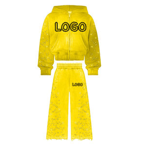 Chándal de diamantes de imitación de lavado ácido pesado a precio barato, chándal de calidad superior de Pakistán, traje de sudor con estampado de hojaldre - Product Image 2