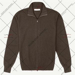 Cardigan en laine mérinos et cachemire à fermeture éclair intégrale pour homme, couleur vert olive, de la marque Bison Edge Apparel, respirant, idéal pour l'hiver, fabrication OEM. - Product Image 2