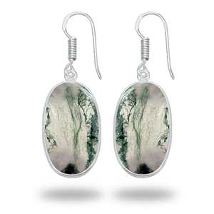 Pendientes de Ágata Musgosa Pulida de Alta Calidad, Pendientes de Latón Plateado, Colección de Boda de Ágata Musgosa para Mujer, Joyería de Moda - Product Image 5