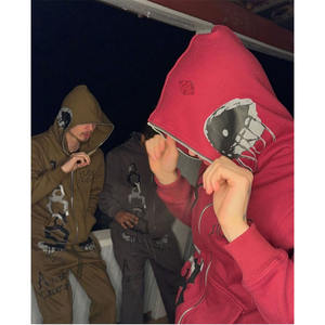 <b>Men</b> Streetwear Heavy GSM Cotton Hoodie <b>Pants</b> Set Oversized Crop Boxy Hoodie Screen Printing Flared <b>Pants</b> - Product Image 3