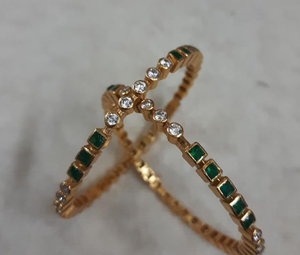 Bracelet en plaqué or massif 24 carats fait à la main Bracelet Kundan de luxe de haute qualité en CZ et pierres d'émeraude - Product Image 2