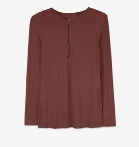 Vente en gros de t-shirts pour femmes unisexes décontractés en coton/polyester à manches longues et col ras du cou avec demi-fermeture éclair à manches longues - Product Image 3