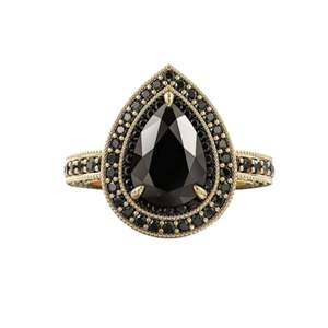 Pear And Round Cut Prong Setting Halo <b>Black</b> Diamond <b>Ring</b> With Accents For <b>Women</b> - Product Image 4