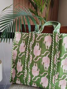 Bolso de compras acolchado Kantha, bolso de algodón con estampado floral, bolso hippie Jhola, bolso de mercado de cuero a la moda para mujer Vintage - Product Image 5