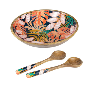 Bol en bois imprimé en émail fait à la main ensemble de bol cuillère imprimé floral en émail fabriqué à la main au prix le plus bas - Product Image 3