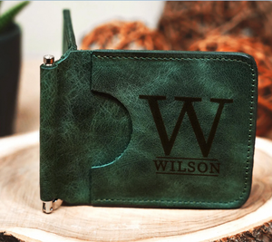 Clip para Billetes de Cuero Personalizado para Hombre, Tarjetero Delgado Personalizado, Regalo para Él, Clip para Dinero Grabado, Carteras Minimalistas - Product Image 1