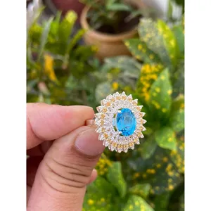Anillo de cóctel de topacio azul natural y citrino, plata de ley 925, joyería artesanal, proveedor mayorista - Product Image 3