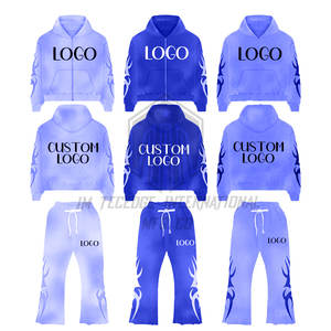 Logo personnalisé coupe normale impression zip lavage acide évasé pantalon de survêtement et sweat à capuche ensemble survêtement de haute qualité pour hommes - Product Image 6