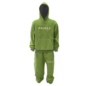 Prince personnalisé hommes survêtement empilé ourlet coupe à capuche et pantalon de survêtement ensemble Logo personnalisé graphique 3D bouffée impression survêtement évasé - Product Image 1