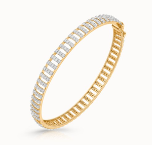 Bracelet tennis en or jaune et diamants taille baguette, serti en canal, bijoux de mariage classiques géométriques pour femme - Product Image 3
