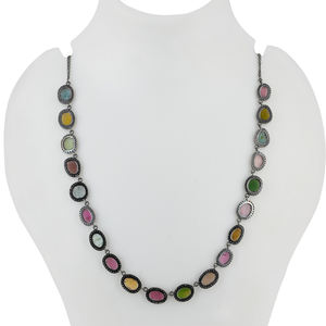 Multi Tourmaline Gemstone Pave Diamond Oxidized 925 Silver Handmade Long Necklace Jewelry Wholesale - Product Image 6