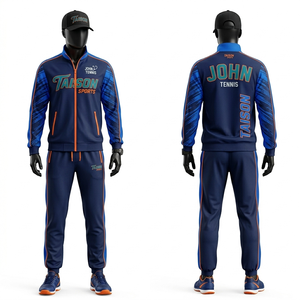 Chándal de entrenamiento de tenis para hombre, poliéster entrelazado, diseño de paneles verde y dorado, logotipo bordado personalizado, chándal para hombre - Product Image 5