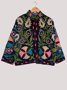 Hand Embroidered <b>Velvet</b> Jacket Turn-down Collar Full Sleeve Floral Pattern Autumn Women's Coat Plus Size - Product Image 1