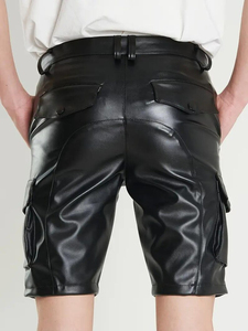 Comfortable New Arrival Men Leather Shorts Custom Breathable Cotton Solid Colour Shorts <b>Mid</b> Waisted PU Leather Shorts For Men - Product Image 4